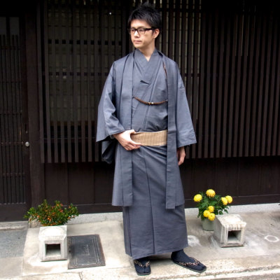 男着物と羽織の2点セット 正絹 紬 和達人 (5241)
