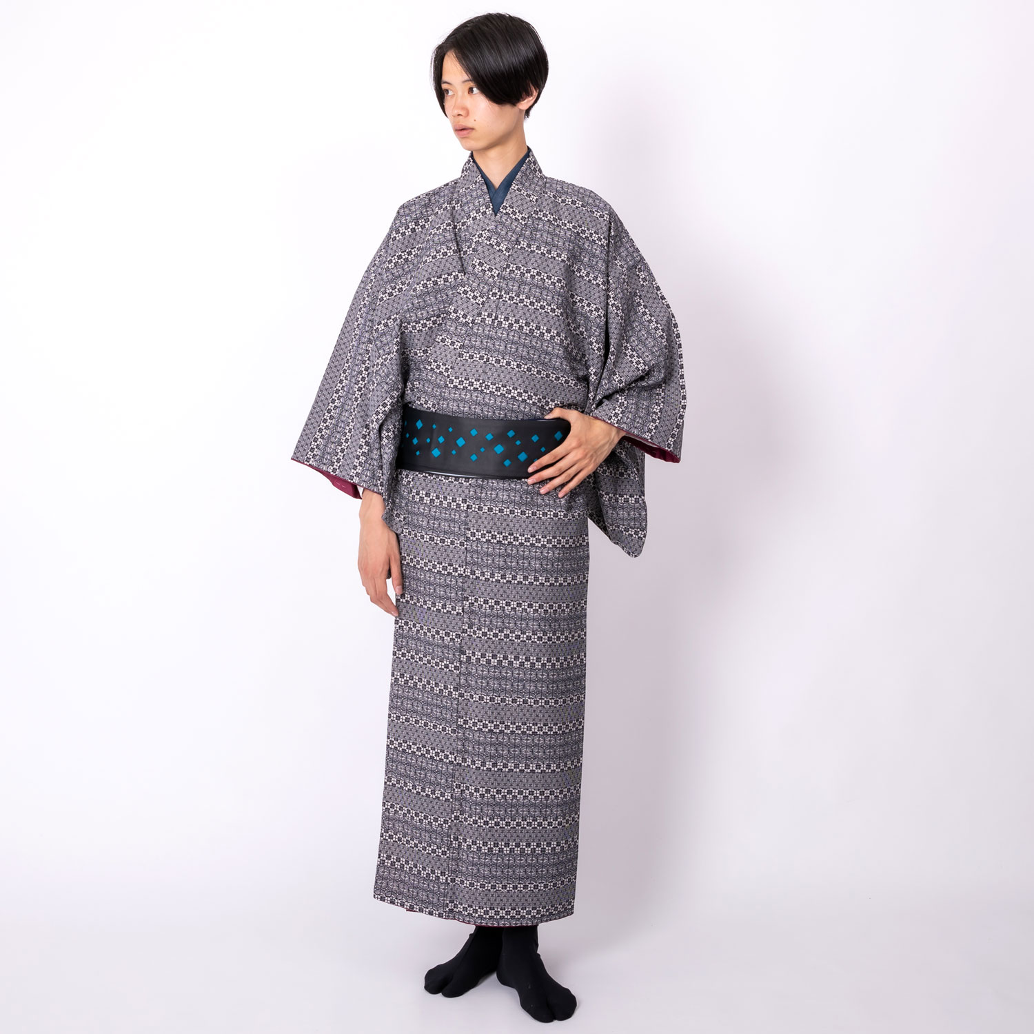 男着物 洗える着物 小紋 袷 変わり横段黒 (6482) | 男着物の加藤商店《公式》|男性着物専門店