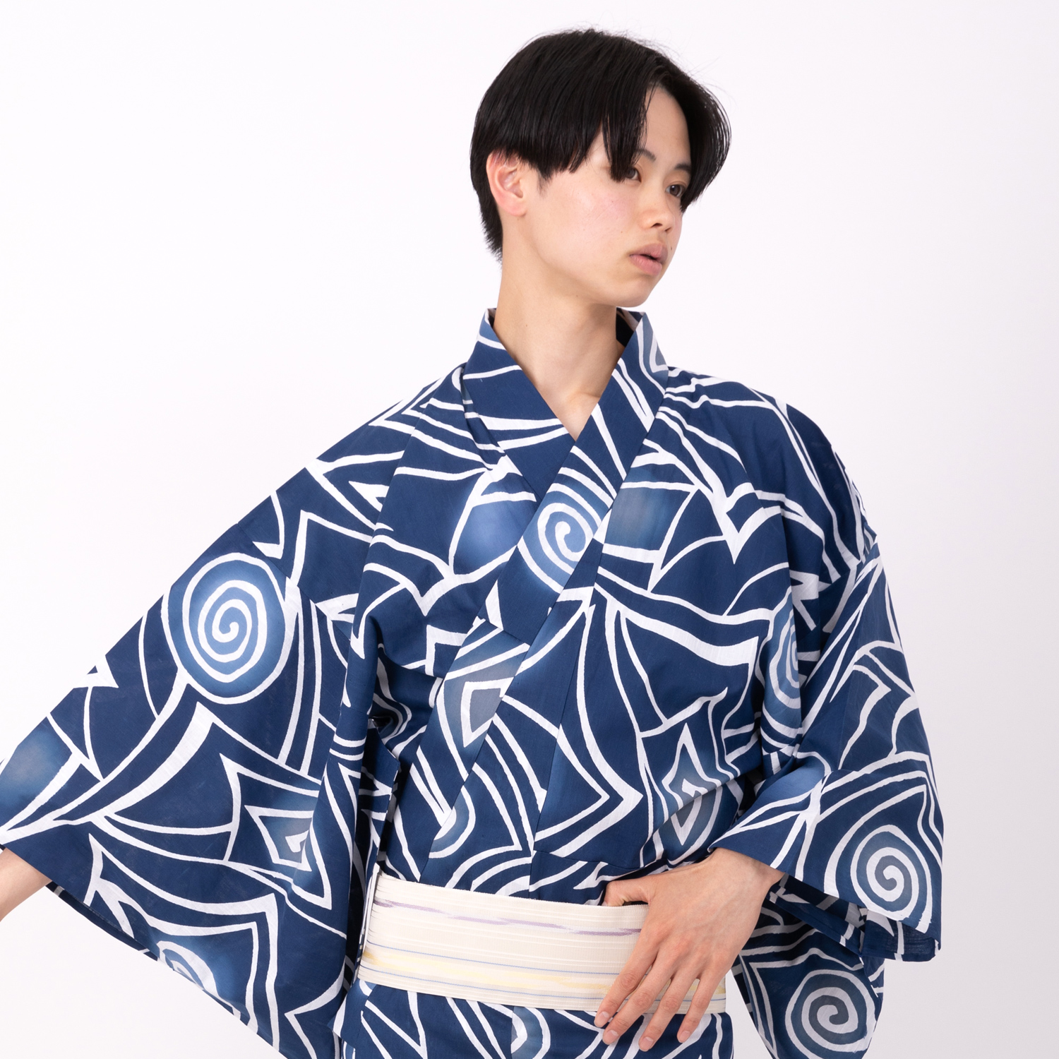メンズ浴衣 注染 単品 渦 日本製